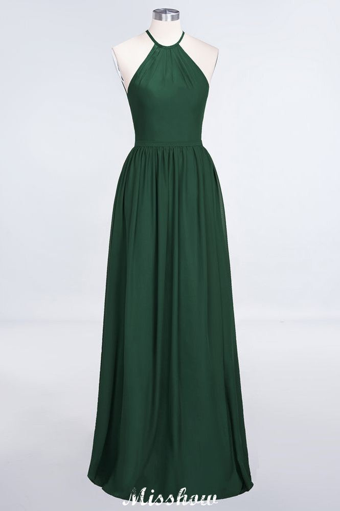 MISSHOW offers Halter Sleeveless Floor-Length Bridesmaid Dress with Ruffles at a good price from 100D Chiffon to A-line Floor-length them. Lightweight yet affordable home,beach,swimming useBridesmaid Dresses.