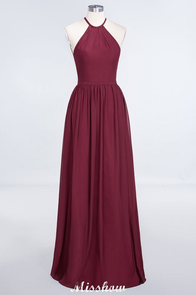 MISSHOW offers Halter Sleeveless Floor-Length Bridesmaid Dress with Ruffles at a good price from 100D Chiffon to A-line Floor-length them. Lightweight yet affordable home,beach,swimming useBridesmaid Dresses.