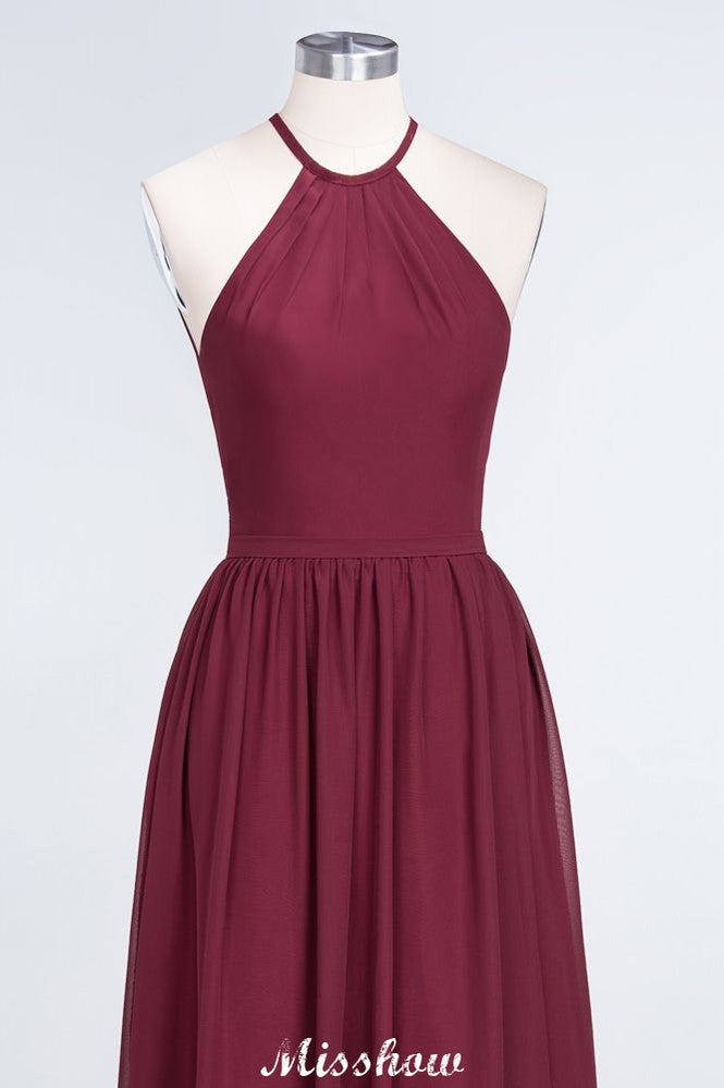 MISSHOW offers Halter Sleeveless Floor-Length Bridesmaid Dress with Ruffles at a good price from 100D Chiffon to A-line Floor-length them. Lightweight yet affordable home,beach,swimming useBridesmaid Dresses.