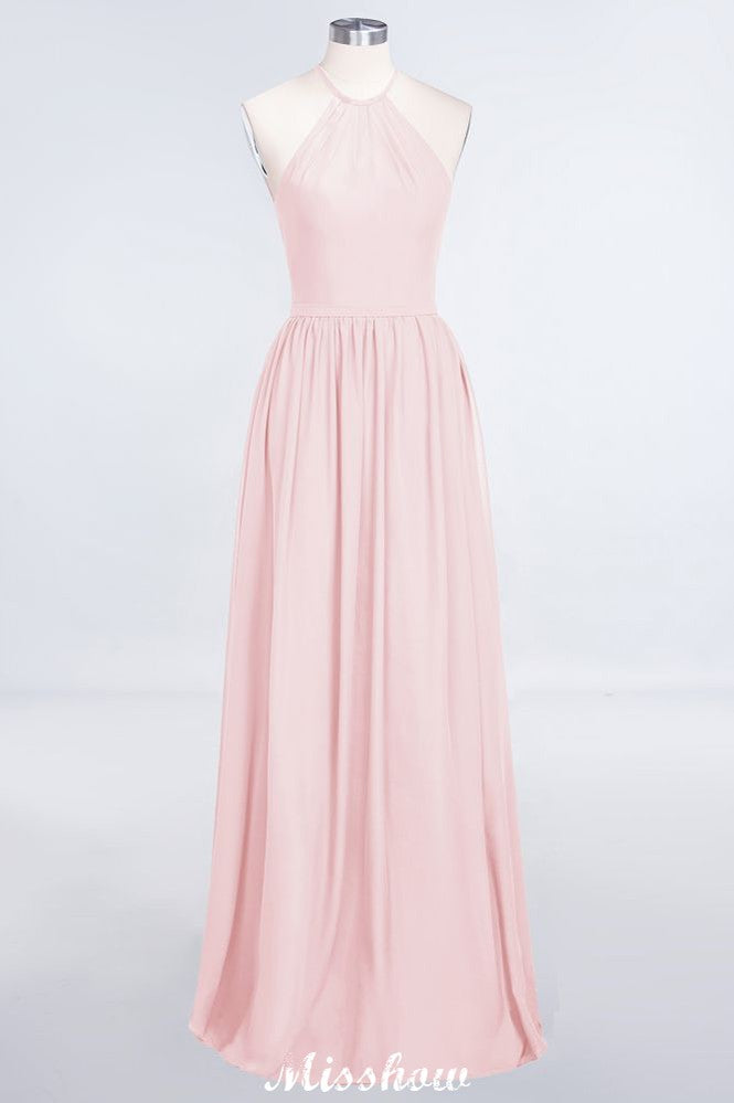 MISSHOW offers Halter Sleeveless Floor-Length Bridesmaid Dress with Ruffles at a good price from 100D Chiffon to A-line Floor-length them. Lightweight yet affordable home,beach,swimming useBridesmaid Dresses.