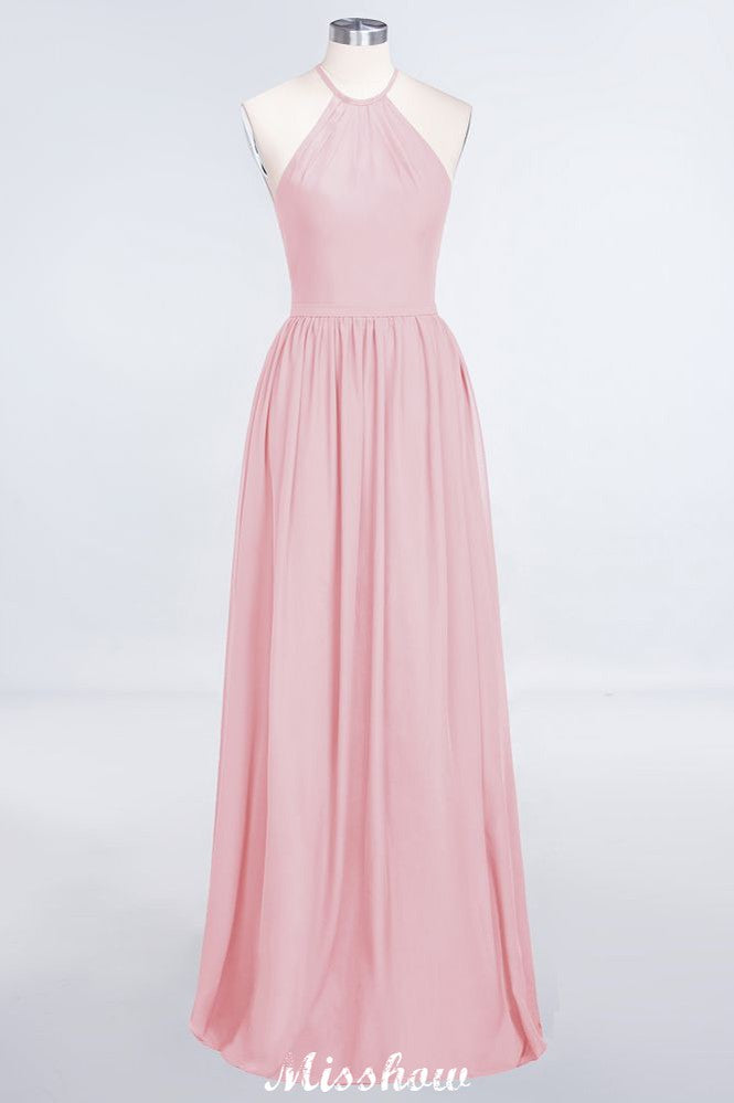 MISSHOW offers Halter Sleeveless Floor-Length Bridesmaid Dress with Ruffles at a good price from 100D Chiffon to A-line Floor-length them. Lightweight yet affordable home,beach,swimming useBridesmaid Dresses.