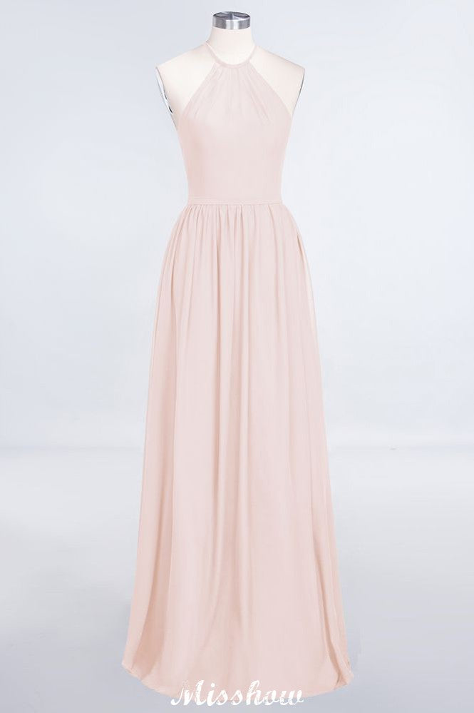 MISSHOW offers Halter Sleeveless Floor-Length Bridesmaid Dress with Ruffles at a good price from 100D Chiffon to A-line Floor-length them. Lightweight yet affordable home,beach,swimming useBridesmaid Dresses.