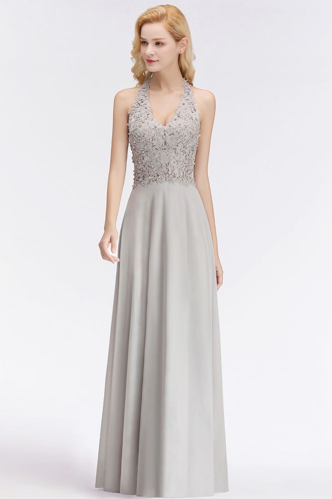 MISSHOW offers Halter Sleeveless Floral Appliques Evening Party Dress Aline Floor Length Bridesmaid Dress at a good price from Blushing Pink,Dusty Rose,Burgundy,Dark Navy,Silver,Silk Chiffon to A-line Floor-length them. Stunning yet affordable Sleeveless Prom Dresses,Evening Dresses,Homecoming Dresses,Bridesmaid Dresses,Quinceanera dresses.