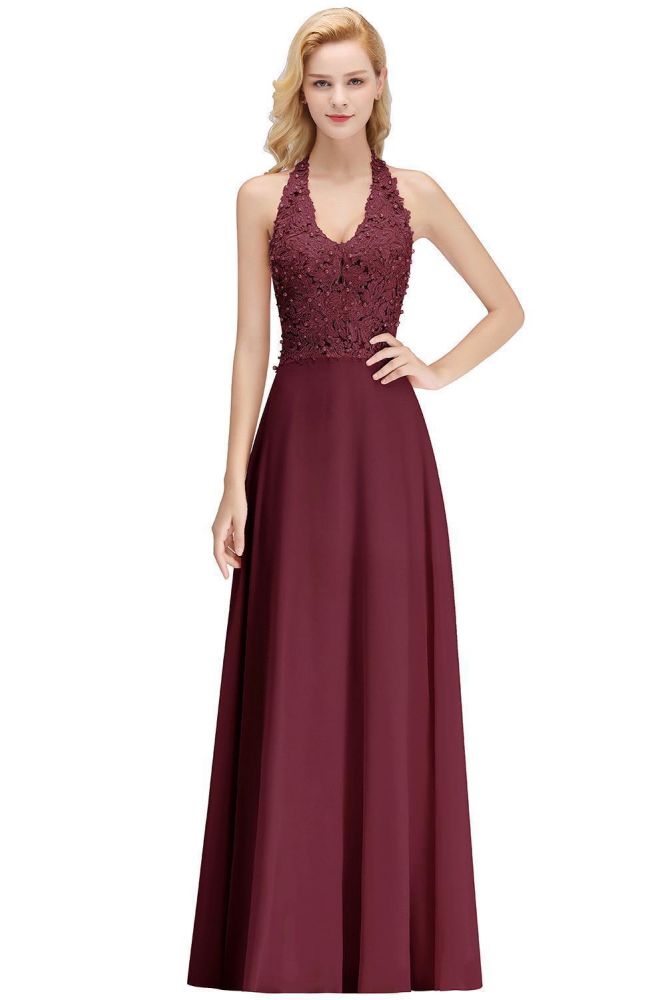 MISSHOW offers Halter Sleeveless Floral Appliques Evening Party Dress Aline Floor Length Bridesmaid Dress at a good price from Blushing Pink,Dusty Rose,Burgundy,Dark Navy,Silver,Silk Chiffon to A-line Floor-length them. Stunning yet affordable Sleeveless Prom Dresses,Evening Dresses,Homecoming Dresses,Bridesmaid Dresses,Quinceanera dresses.