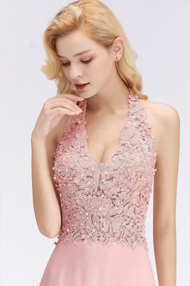 MISSHOW offers Halter Sleeveless Floral Appliques Evening Party Dress Aline Floor Length Bridesmaid Dress at a good price from Blushing Pink,Dusty Rose,Burgundy,Dark Navy,Silver,Silk Chiffon to A-line Floor-length them. Stunning yet affordable Sleeveless Prom Dresses,Evening Dresses,Homecoming Dresses,Bridesmaid Dresses,Quinceanera dresses.
