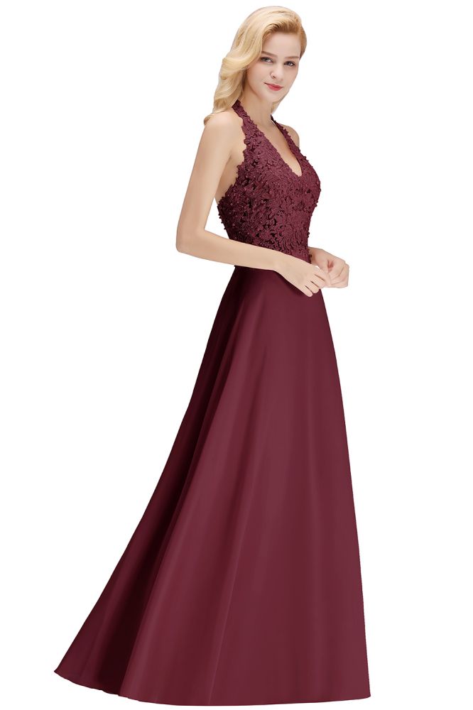 MISSHOW offers Halter Sleeveless Floral Appliques Evening Party Dress Aline Floor Length Bridesmaid Dress at a good price from Blushing Pink,Dusty Rose,Burgundy,Dark Navy,Silver,Silk Chiffon to A-line Floor-length them. Stunning yet affordable Sleeveless Prom Dresses,Evening Dresses,Homecoming Dresses,Bridesmaid Dresses,Quinceanera dresses.