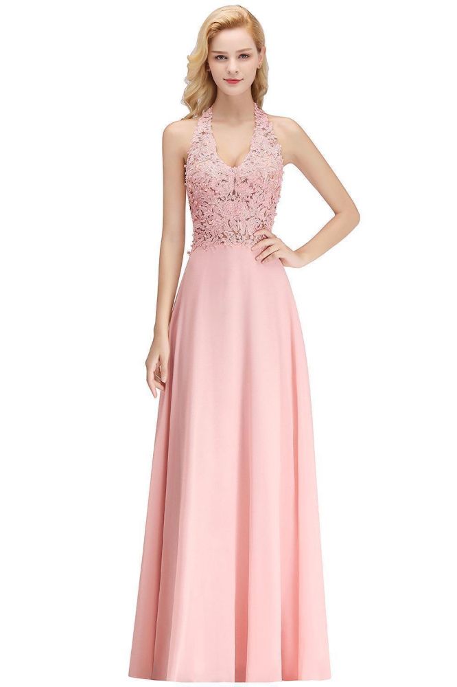 MISSHOW offers Halter Sleeveless Floral Appliques Evening Party Dress Aline Floor Length Bridesmaid Dress at a good price from Blushing Pink,Dusty Rose,Burgundy,Dark Navy,Silver,Silk Chiffon to A-line Floor-length them. Stunning yet affordable Sleeveless Prom Dresses,Evening Dresses,Homecoming Dresses,Bridesmaid Dresses,Quinceanera dresses.