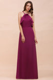 Halter Sleeveless Purple Bridesmaid Dress with Side Pockets