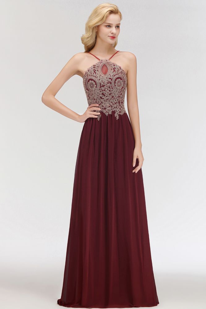 MISSHOW offers Halter Spaghetti Gold Appliques Swing Dress Sleeveless Tulle Chiffon Evening Maxi Dress at a good price from 100D Chiffon to A-line Floor-length them. Lightweight yet affordable home,beach,swimming useBridesmaid Dresses.
