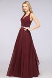 MISSHOW offers Halter V-Neck Sleeveless Ruffle Bridesmaid Dress with Appliques Sashes Evening Swing Dress at a good price from Misshow