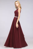MISSHOW offers Halter V-Neck Sleeveless Ruffle Bridesmaid Dress with Appliques Sashes Evening Swing Dress at a good price from Misshow