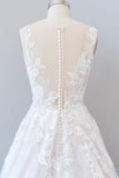 Illusion Appliques Tulle A-line Wedding Dress-misshow.com