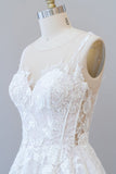 Illusion Appliques Tulle A-line Wedding Dress-misshow.com
