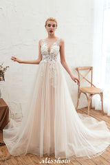 MISSHOW offers Illusion Neck Champagne Wedding Dress Sleeveless Summer Bridal Gown at a good price from White,Ivory,Tulle to A-line,Ball Gown Floor-length them. Stunning yet affordable Sleeveless .