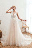 Illusion Neck Champagne Wedding Dress Sleeveless Summer Bridal Gown
