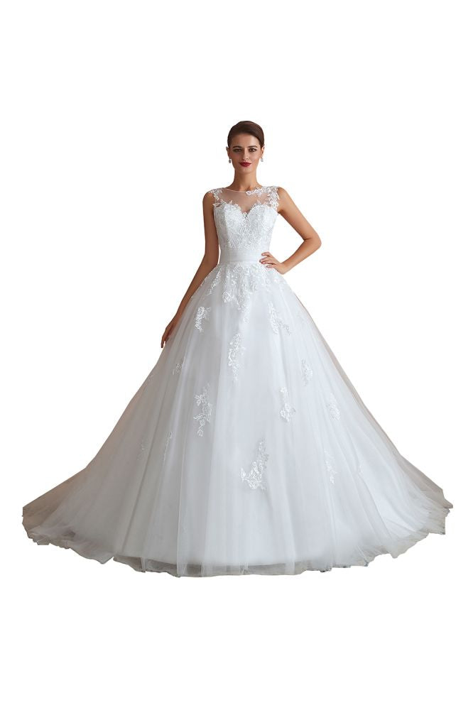 This elegant Jewel Tulle wedding dress with Lace could be custom made in plus size for curvy women. Plus size Sleeveless A-line,Ball Gown,Princess bridal gowns are classic yet cheap.