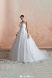 Illusion Neck White Wedding Dress Sleeveless Lace Appliques Bridal Gown online