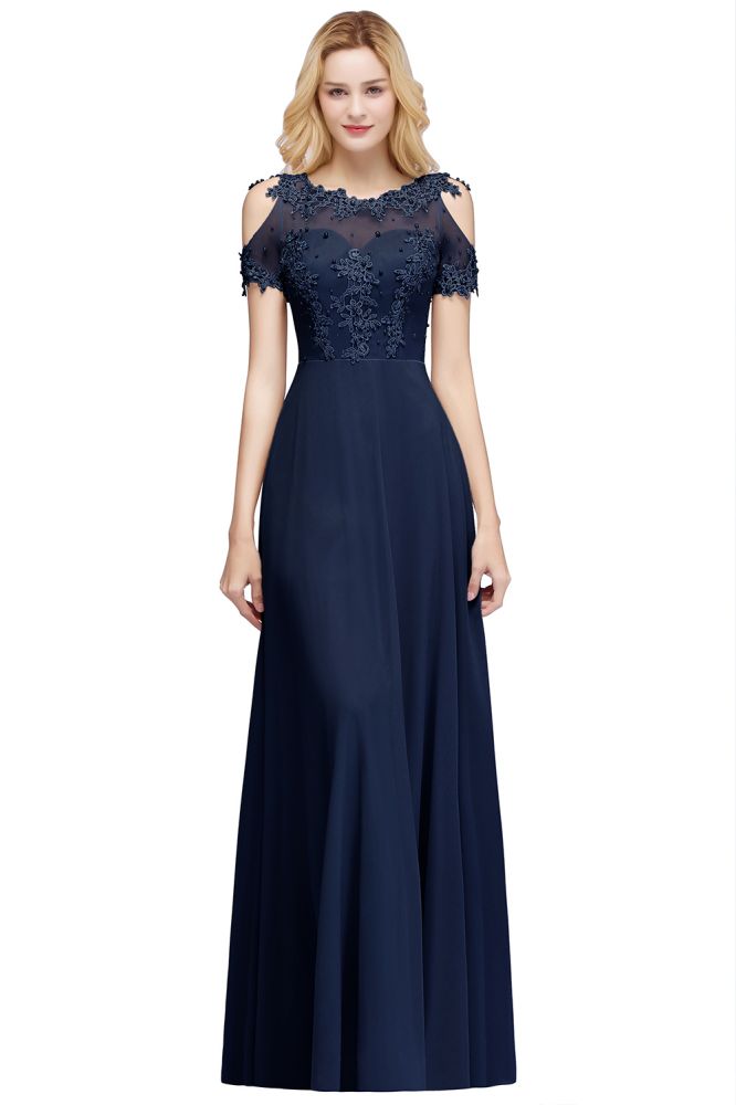 Looking for Prom Dresses in 100D Chiffon, A-line style, and Gorgeous Appliques work  MISSHOW has all covered on this elegant Illusion Neckline Long Appliques Chiffon Prom Dresses