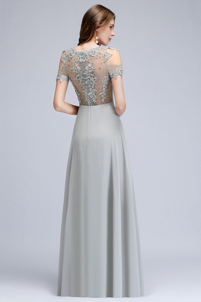 Looking for Prom Dresses in 100D Chiffon, A-line style, and Gorgeous Appliques work  MISSHOW has all covered on this elegant Illusion Neckline Long Appliques Chiffon Prom Dresses