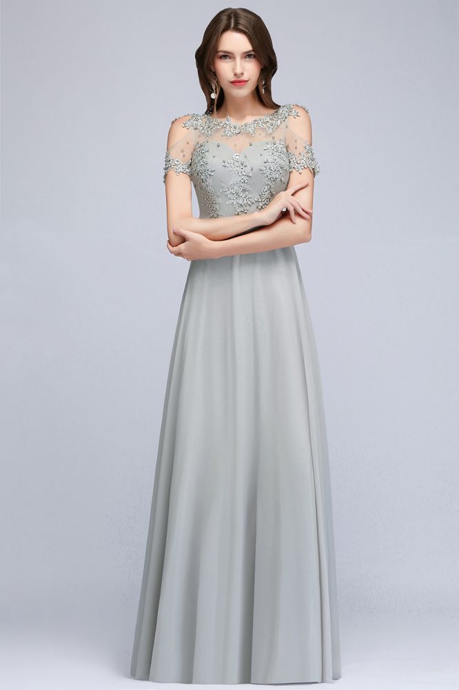 Looking for Prom Dresses in 100D Chiffon, A-line style, and Gorgeous Appliques work  MISSHOW has all covered on this elegant Illusion Neckline Long Appliques Chiffon Prom Dresses
