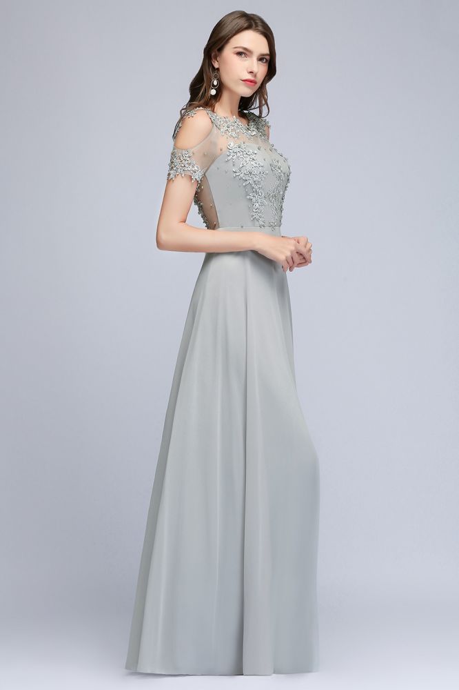 Looking for Prom Dresses in 100D Chiffon, A-line style, and Gorgeous Appliques work  MISSHOW has all covered on this elegant Illusion Neckline Long Appliques Chiffon Prom Dresses
