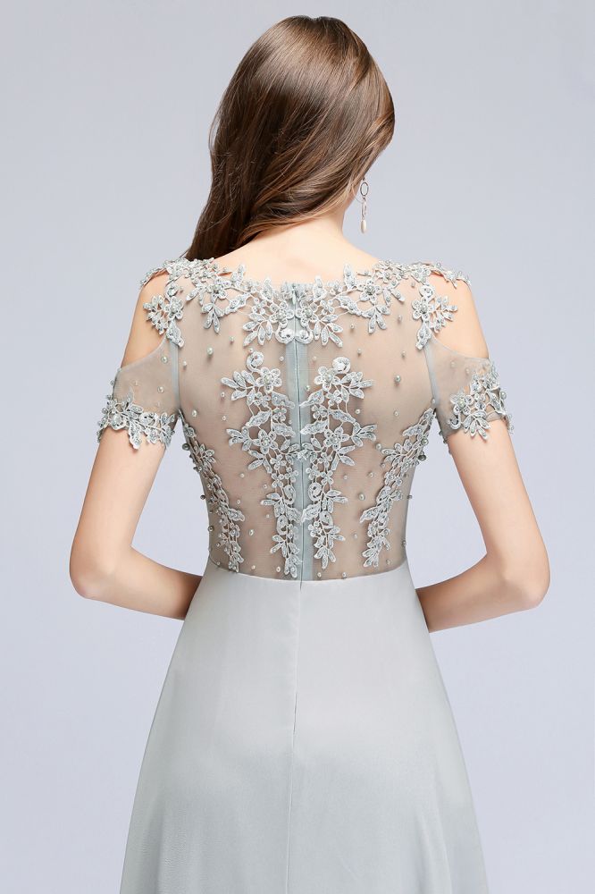 Looking for Prom Dresses in 100D Chiffon, A-line style, and Gorgeous Appliques work  MISSHOW has all covered on this elegant Illusion Neckline Long Appliques Chiffon Prom Dresses