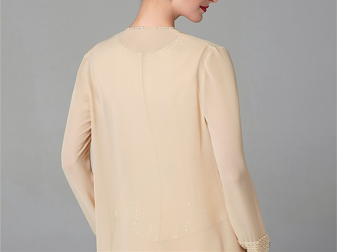 Chiffon Long Sleeves Mother Of The Bride Pantsuits With Jacket Sequins