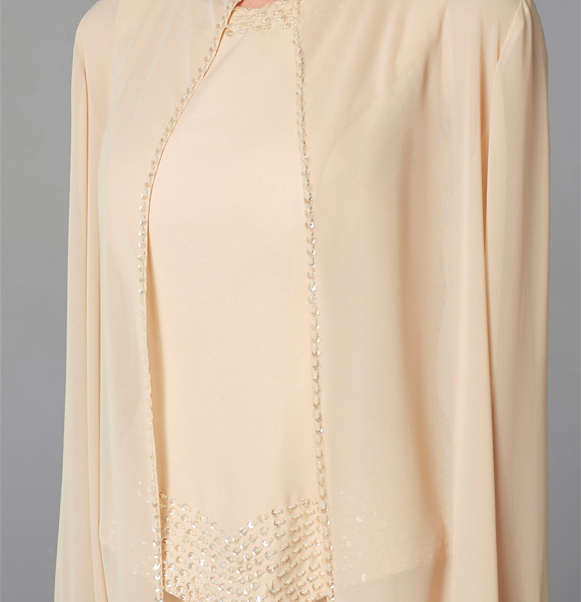 Chiffon Long Sleeves Mother Of The Bride Pantsuits With Jacket Sequins