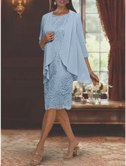 Sheath Column Jewel Neck Tea Length Mother Of The Bride Dresses