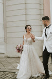 Ivory Sleeveless Straps A-Line Wedding Dress with Chapel Train-misshow.com