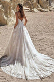 Ivory Spaghetti Straps Floor Length A-Line Wedding Dress-misshow.com