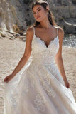 Ivory Spaghetti Straps Floor Length A-Line Wedding Dress