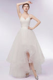 Ivory Sweetheart A-line Hi-lo Spaghetti Tulle Wedding Dresses with Ruffles