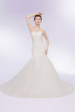Ivory Tulle Sweetheart Mermaid Strapless Wedding Dresses with Lace-up