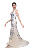 MISSHOW offers gorgeous Ivory V-neck party dresses with delicately handmade Crystal,Appliques,Sequined in size 0-26W. Shop Floor-length prom dresses at affordable prices.
