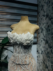 Gorgeous Long Mermaid Lace Beaded Strapless Prom Dress with Pearls