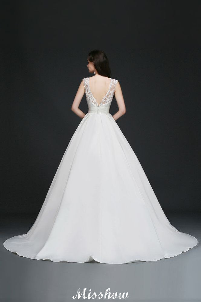 This elegant Jewel Satin wedding dress with Lace could be custom made in plus size for curvy women. Plus size Sleeveless A-line bridal gowns are classic yet cheap.