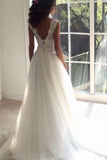 Lace A-line Simple Sleeveless Sash Open-Back Wedding Dresses-misshow.com