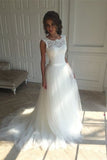 Lace A-line Simple Sleeveless Sash Open-Back Wedding Dresses-misshow.com