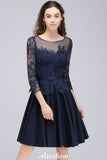 Looking for Bridesmaid Dresses in Tulle, A-line style, and Gorgeous Appliques work  MISSHOW has all covered on this elegant Lace Appliques 3/4 Sleeves Short Bridesmaid Dresses Daily Casual Dress.