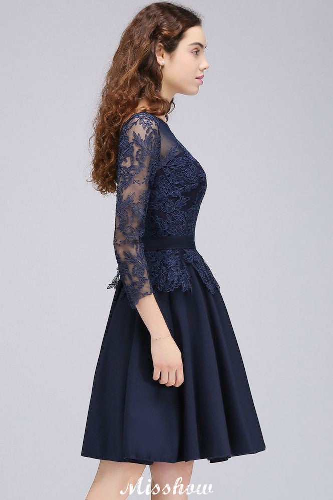 Lace Appliques 3/4 Sleeves Short Bridesmaid Dresses Daily Casual Dress | MISSHOW misshow.com Lace Appliques 3/4 Sleeves Short Bridesmaid Dresses Daily Casual Dress | MISSHOW misshow.com