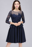 Lace Appliques 3/4 Sleeves Short Bridesmaid Dresses Daily Casual Dress