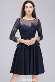 Looking for Bridesmaid Dresses in Tulle, A-line style, and Gorgeous Appliques work  MISSHOW has all covered on this elegant Lace Appliques 3/4 Sleeves Short Bridesmaid Dresses Daily Casual Dress.