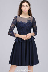 Looking for Bridesmaid Dresses in Tulle, A-line style, and Gorgeous Appliques work  MISSHOW has all covered on this elegant Lace Appliques 3/4 Sleeves Short Bridesmaid Dresses Daily Casual Dress.