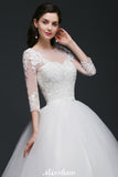 This elegant Scoop Tulle wedding dress with Lace could be custom made in plus size for curvy women. Plus size 3/4-Length Sleeves Ball Gown bridal gowns are classic yet cheap.