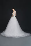 This elegant Scoop Tulle wedding dress with Lace could be custom made in plus size for curvy women. Plus size Sleeveless Princess bridal gowns are classic yet cheap.