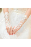 Lace Fingerless Elbow Length Wedding Gloves with Appliques