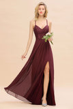 Lace Spaghetti Straps Prom Dresses | A-Line Sleeveless Side Split Evening Dresses
