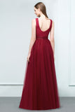 Looking for Prom Dresses,Evening Dresses in Tulle,Lace, A-line style, and Gorgeous Lace work  MISSHOW has all covered on this elegant Lace Top Burgundy A-line Scoop Long Sleevless Tulle Prom Dresses.