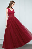 Looking for Prom Dresses,Evening Dresses in Tulle,Lace, A-line style, and Gorgeous Lace work  MISSHOW has all covered on this elegant Lace Top Burgundy A-line Scoop Long Sleevless Tulle Prom Dresses.
